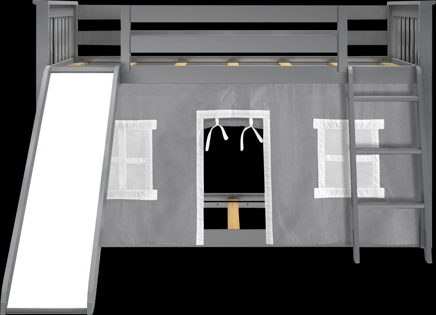 Kids Abdiel Gray Twin/Twin Low Bunk Bed with Slide and Gray Tent - Thumbnail - Image 4