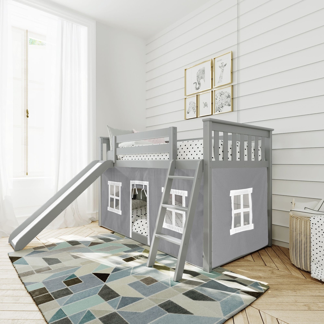 Kids Abdiel Gray Twin/Twin Low Bunk Bed with Slide and Gray Tent - Thumbnail - Image 1