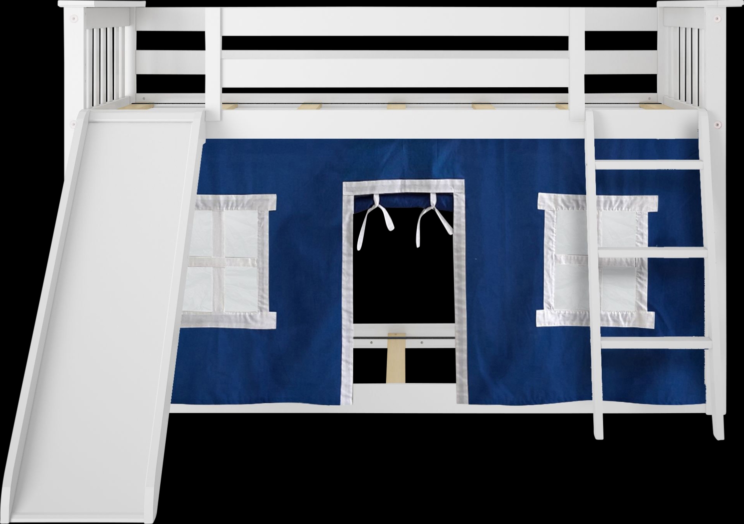 Kids Abdiel White Twin/Twin Low Bunk Bed with Slide and Blue Tent - Thumbnail - Image 4