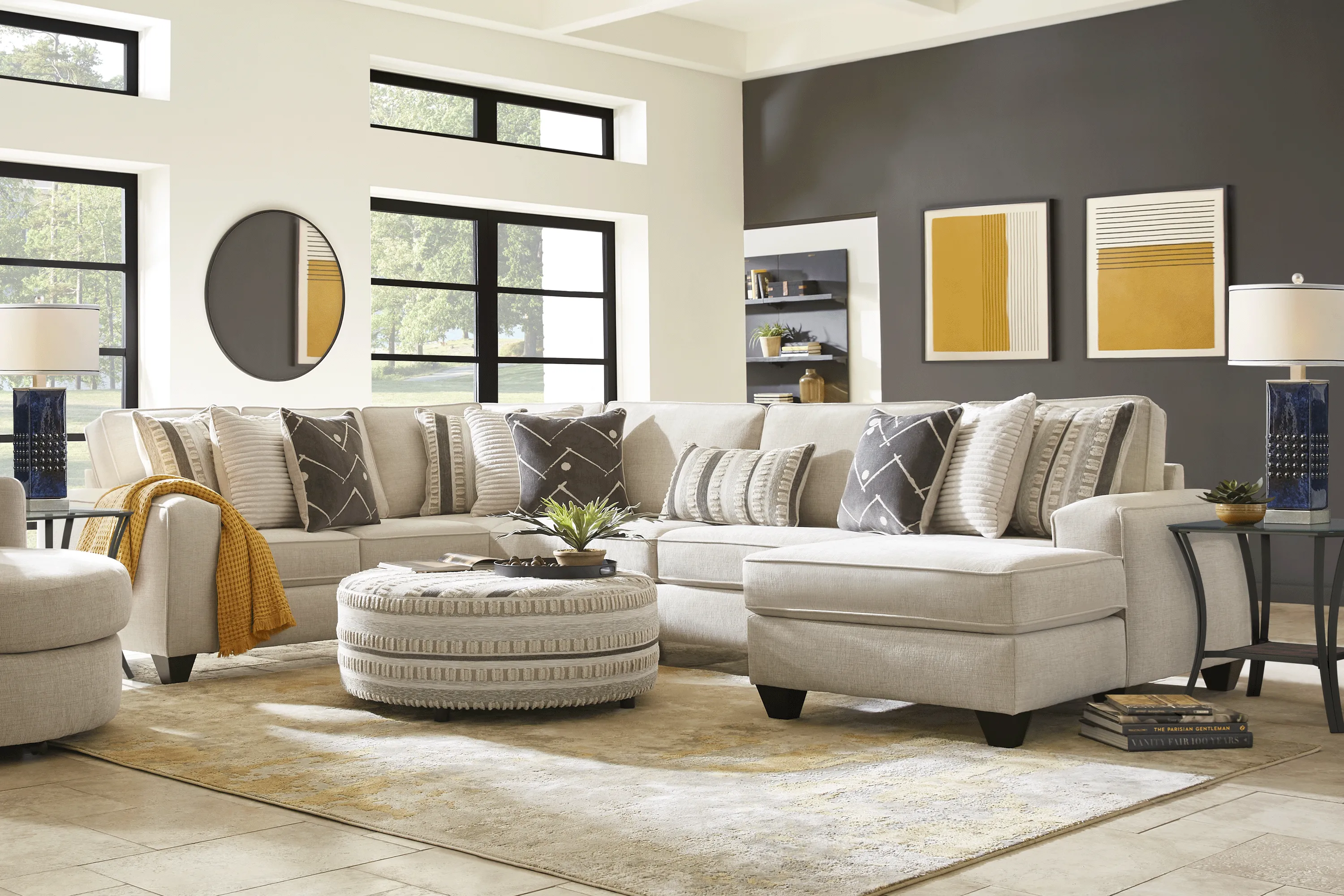 Aberlin Court 4 Pc Beige Woven Living Room Set With 3 Pc Right Arm ...