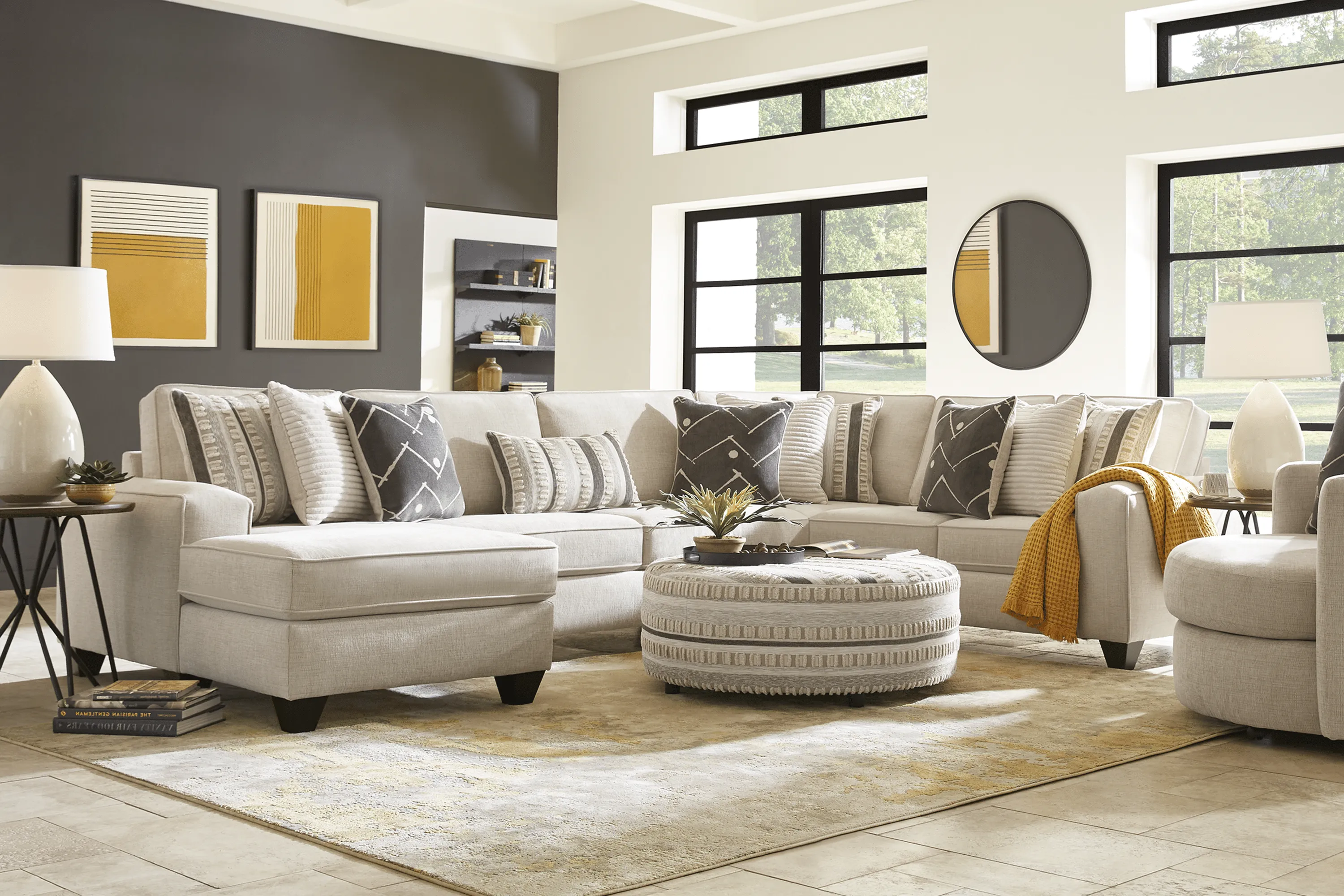 Aberlin Court Beige 6 Pc Sectional Living Room with Gel Foam Sleeper Sofa - Thumbnail - Image 1
