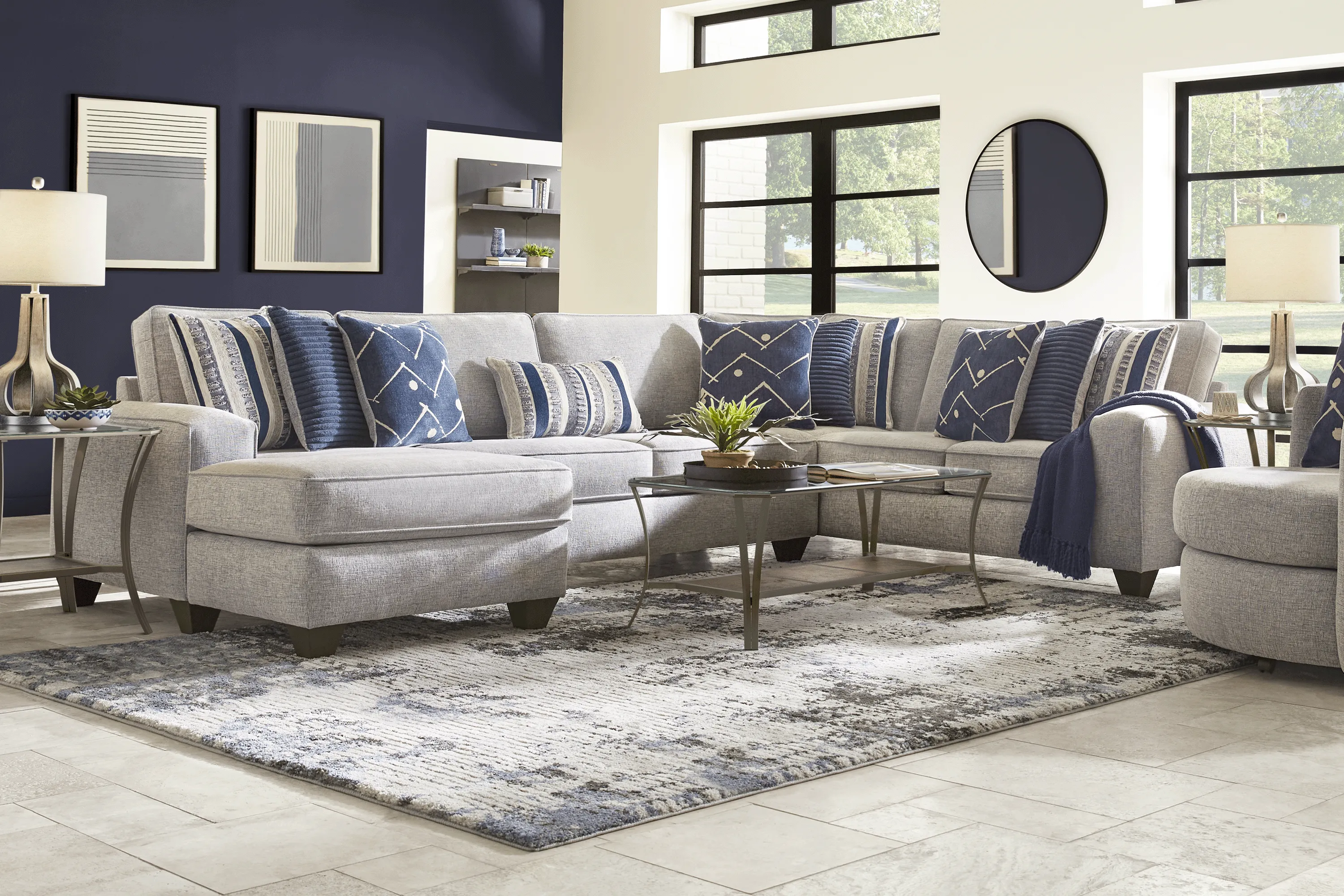 Aberlin Court Blue 6 Pc Sectional Living Room - Thumbnail - Image 1