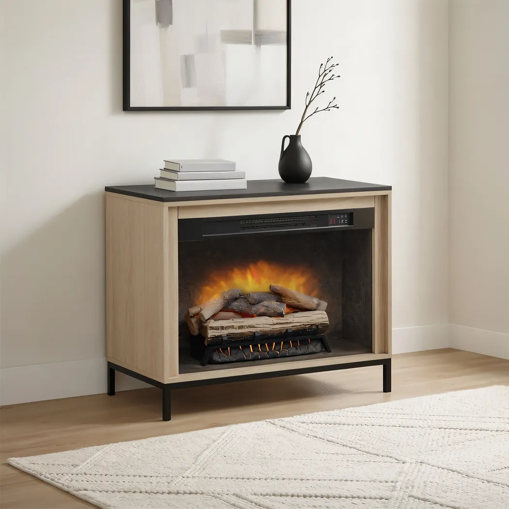 Abline Light Brown 34 in. Console with Electric Fireplace - Thumbnail - Image 2