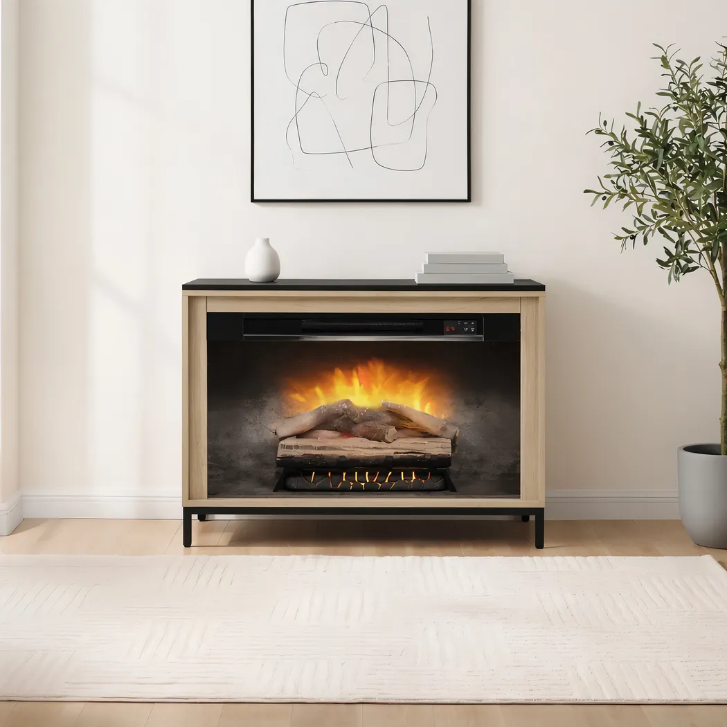 Abline Light Brown 34 in. Console with Electric Fireplace - Thumbnail - Image 3