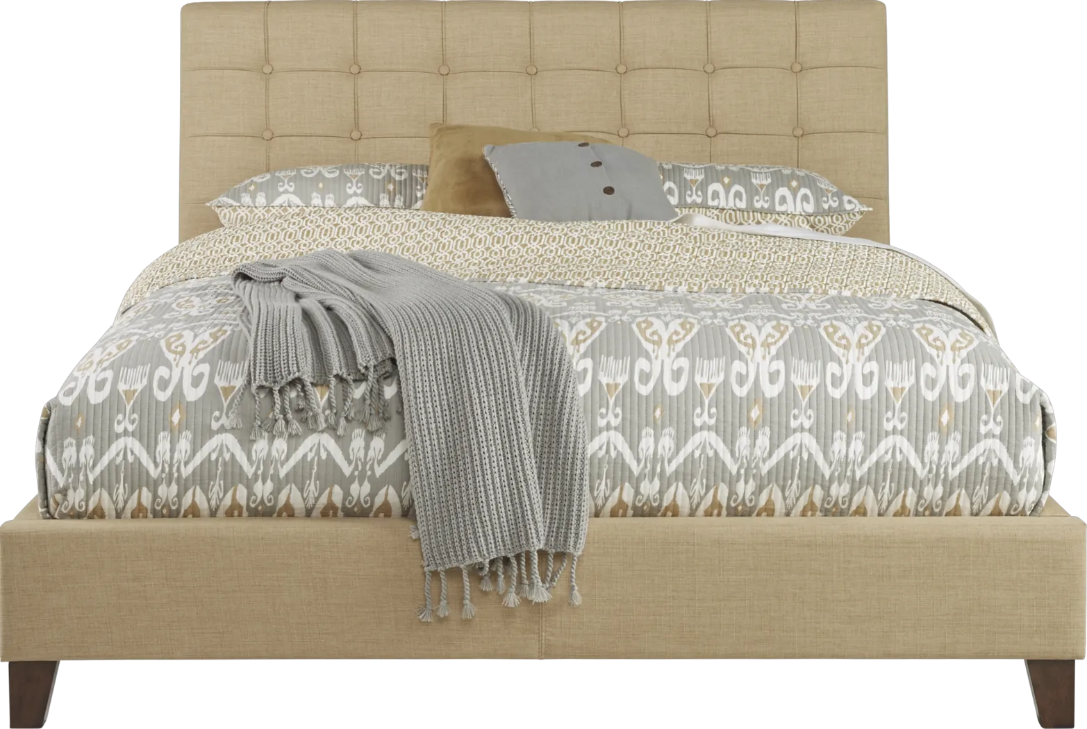 Abrielle Gold 3 Pc Queen Upholstered Bed - Thumbnail - Image 1