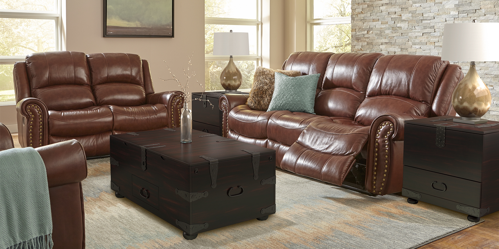 Abruzzo Brown 2 Pc Leather Living Room with Reclining Sofa - Thumbnail - Image 1