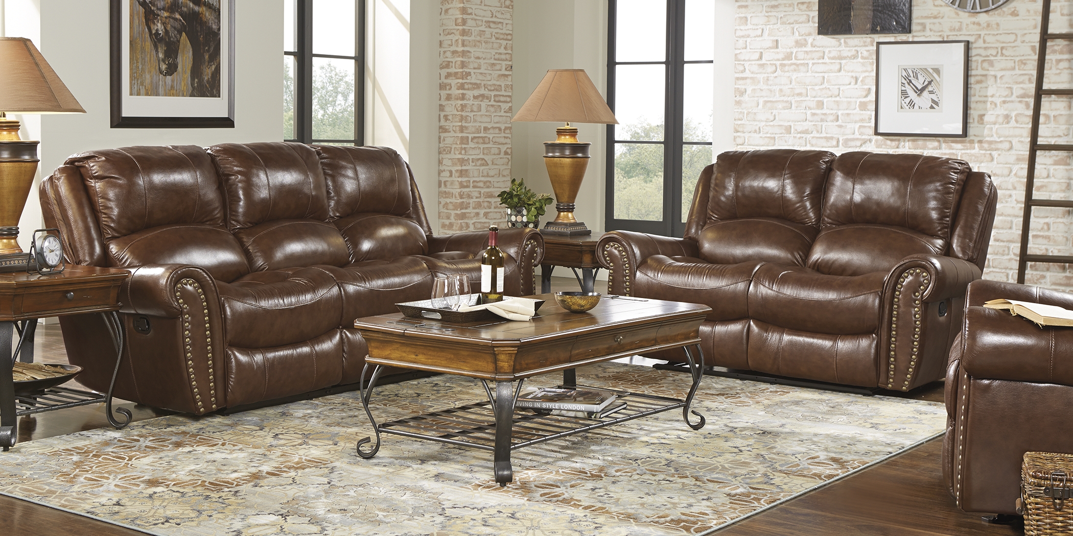 Abruzzo Brown 3 Pc Leather Reclining Living Room - Thumbnail - Image 1