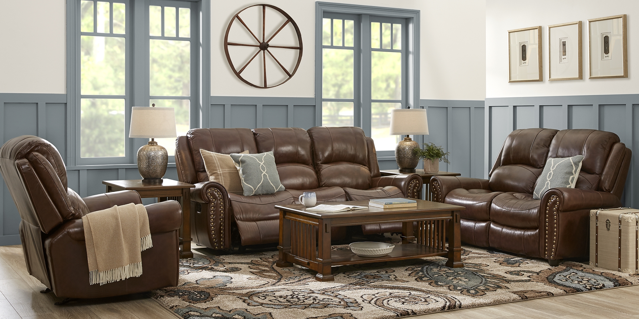 Abruzzo Brown 5 Pc Leather Living Room with Reclining Sofa - Thumbnail - Image 1