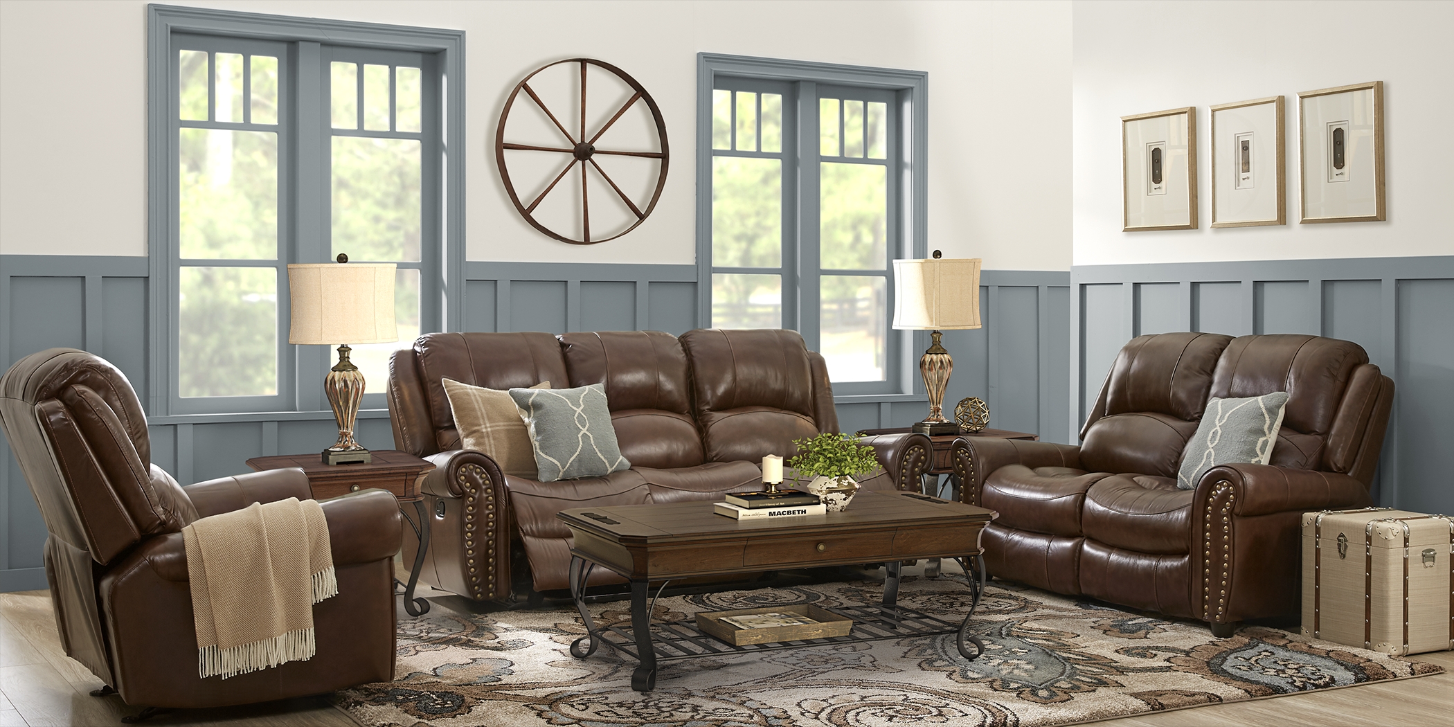 Abruzzo Brown 5 Pc Leather Living Room with Reclining Sofa - Thumbnail - Image 1