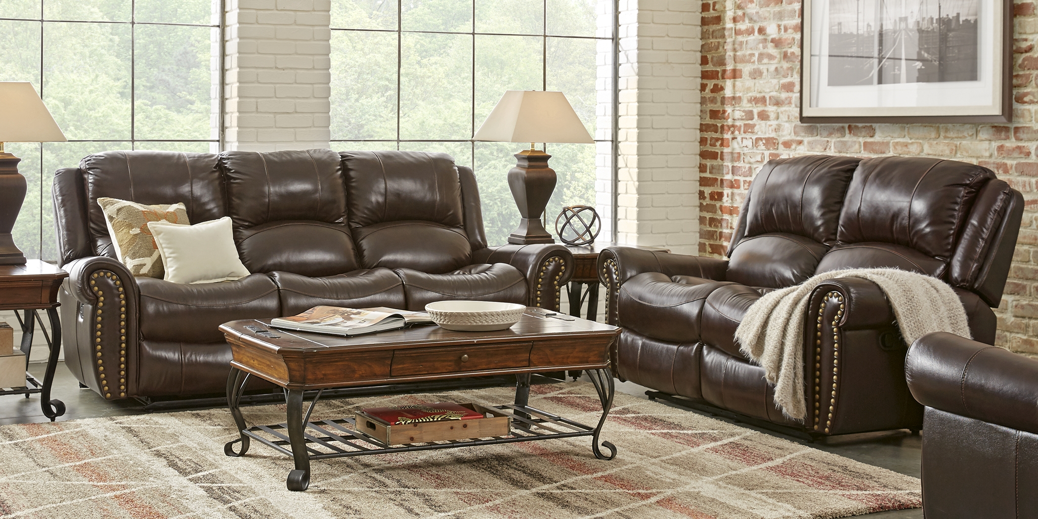 Abruzzo Burgundy 5 Pc Leather Reclining Living Room - Thumbnail - Image 1