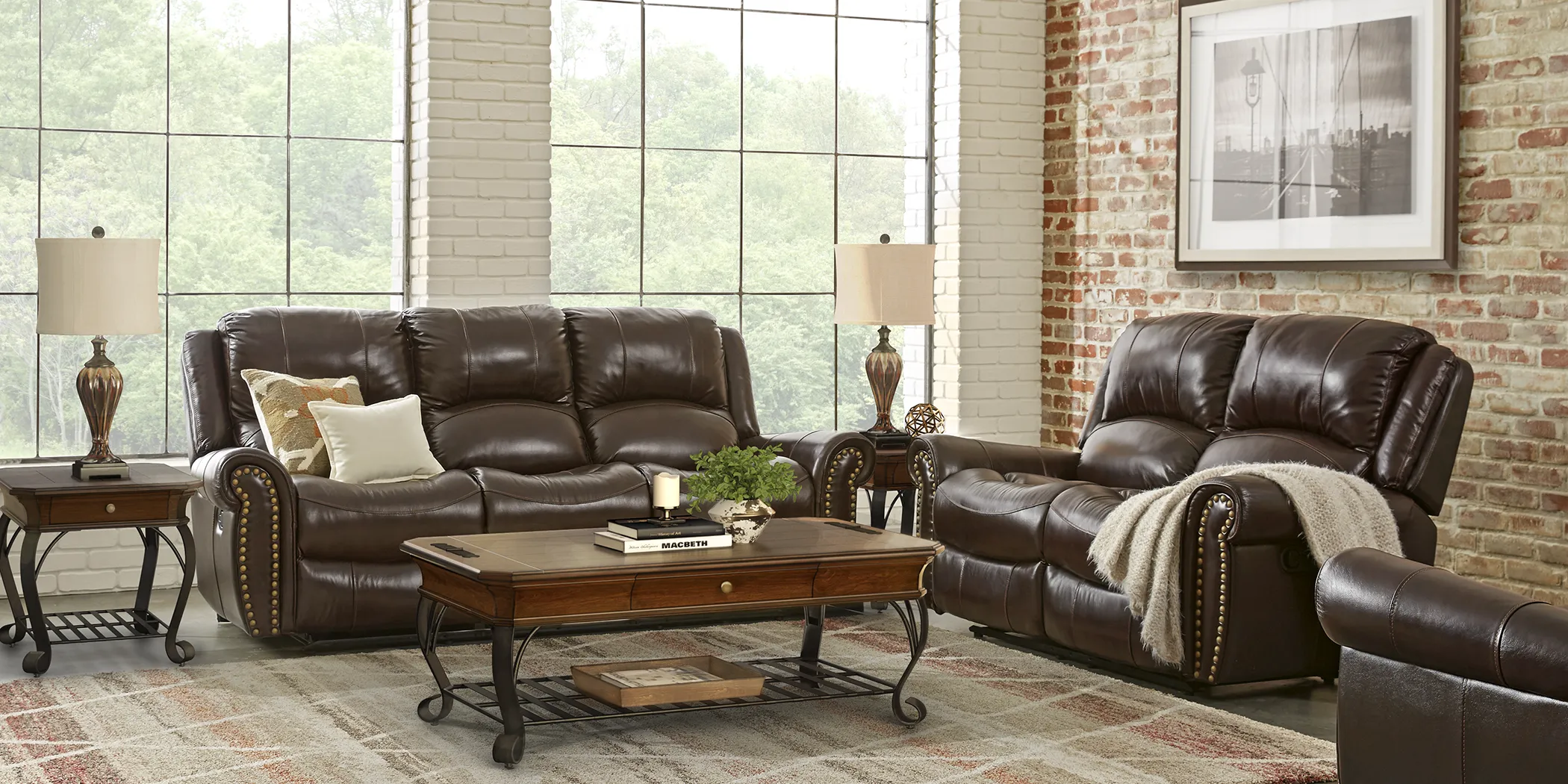 Abruzzo Burgundy 7 Pc Leather Reclining Living Room - Thumbnail - Image 1