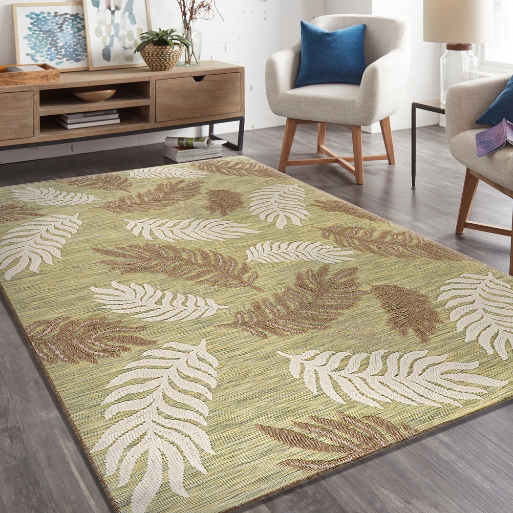 Abuhi Tan/Green 5' x 7' Indoor/Outdoor Rug - Thumbnail - Image 2