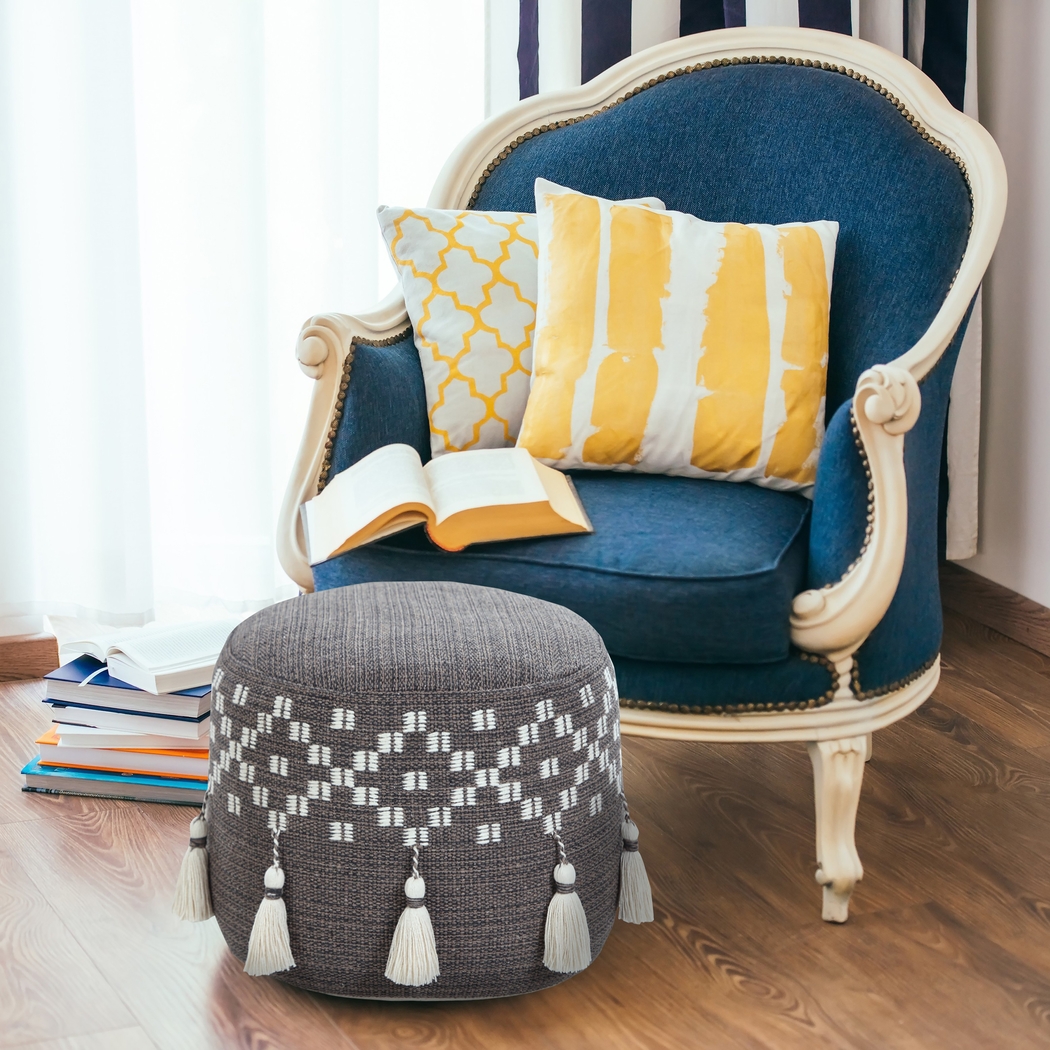 Abumaz Gray/Tan Pouf - Thumbnail - Image 2