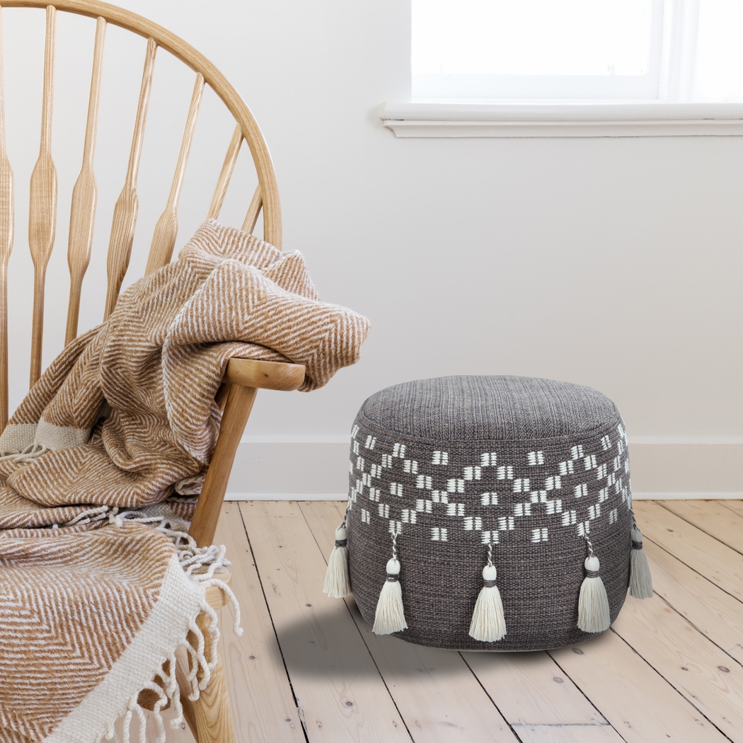 Abumaz Gray/Tan Pouf - Thumbnail - Image 4