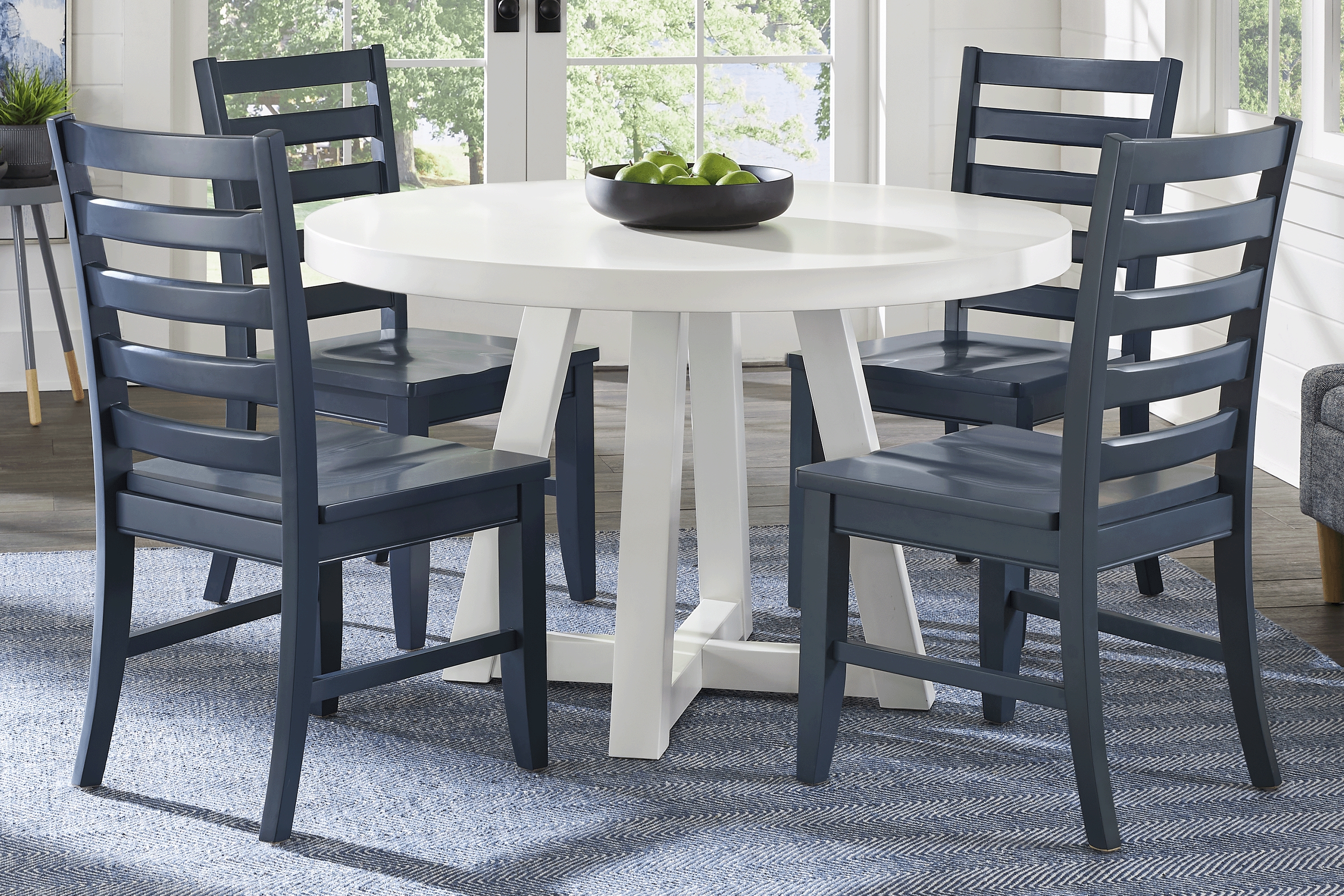 Acadia Hills White 5 Pc Dining Room with Blue Chairs - Thumbnail - Image 1
