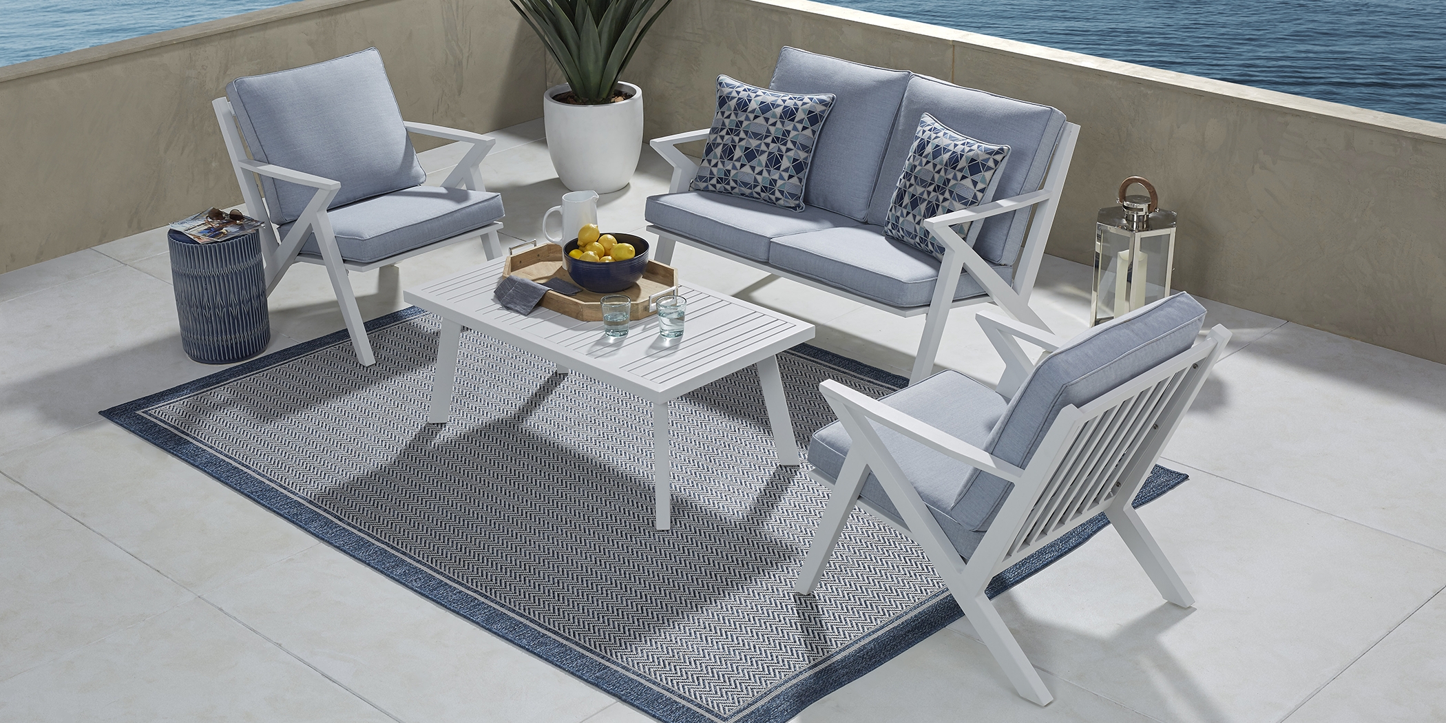 Acadia White Outdoor Cocktail Table - Thumbnail - Image 3