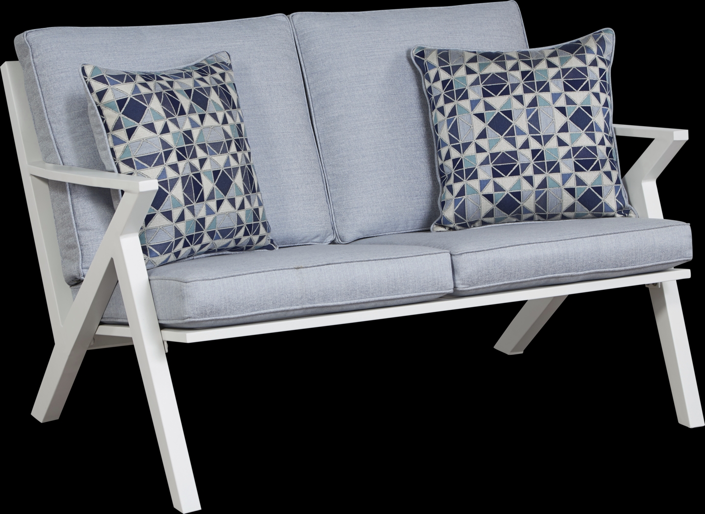 Acadia White Outdoor Loveseat with Hydra Cushions - Thumbnail - Image 1