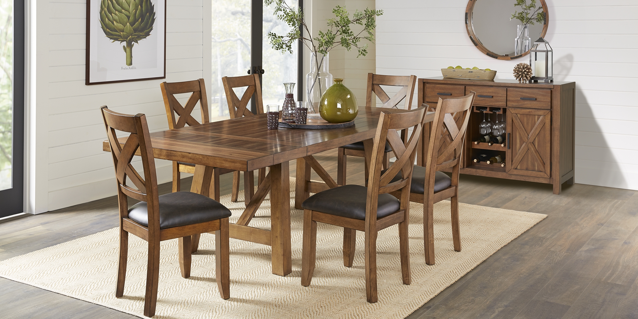 Acorn Cottage Brown 7 Pc Dining Room with X-Back Chairs - Thumbnail - Image 2