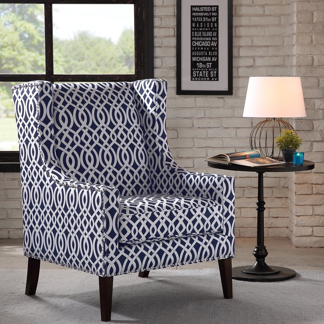 Addington Blue Print Accent Chair - Thumbnail - Image 2