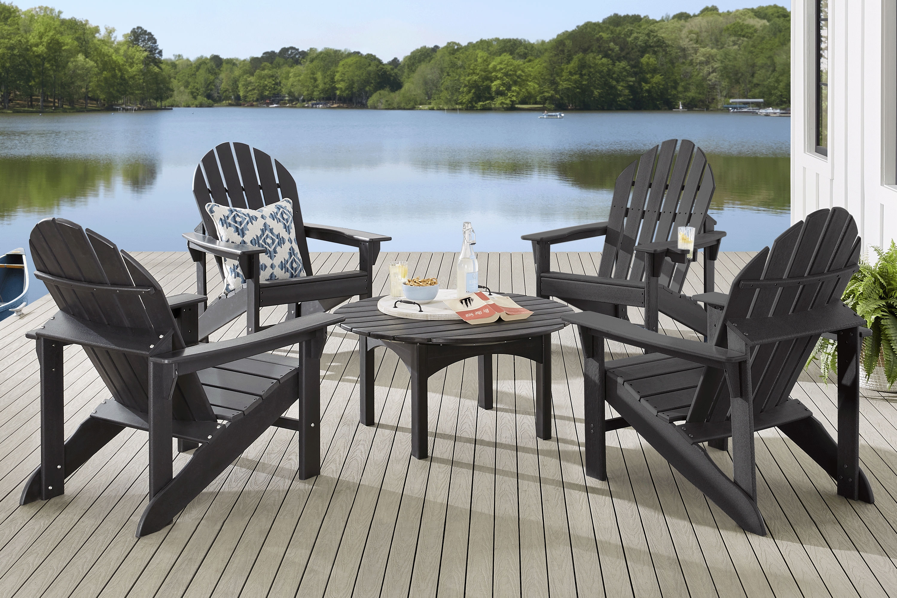 Addy Black 5 Pc Round Outdoor Chat Seating Set - Thumbnail - Image 1
