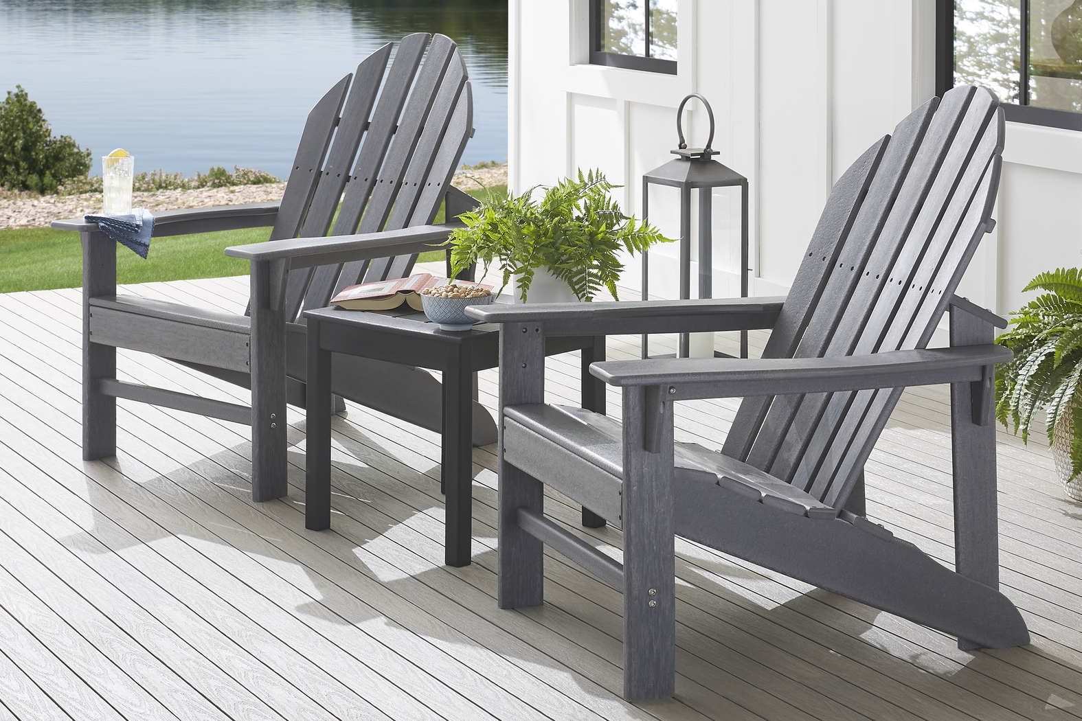 Addy Gray Outdoor Adirondack Chair, Set of 2 - Thumbnail - Image 2