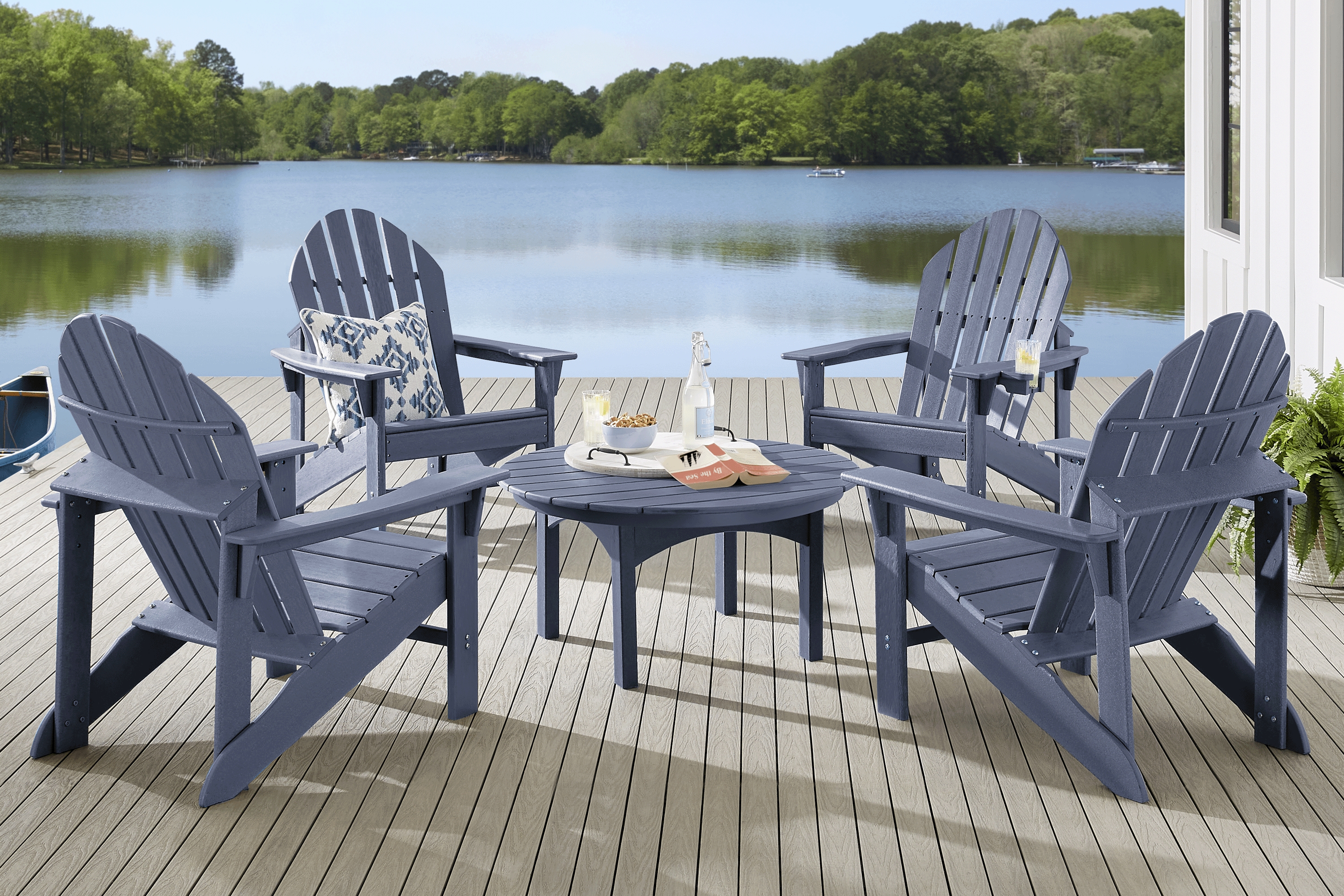 Addy Navy 5 Pc Round Outdoor Chat Seating Set - Thumbnail - Image 1