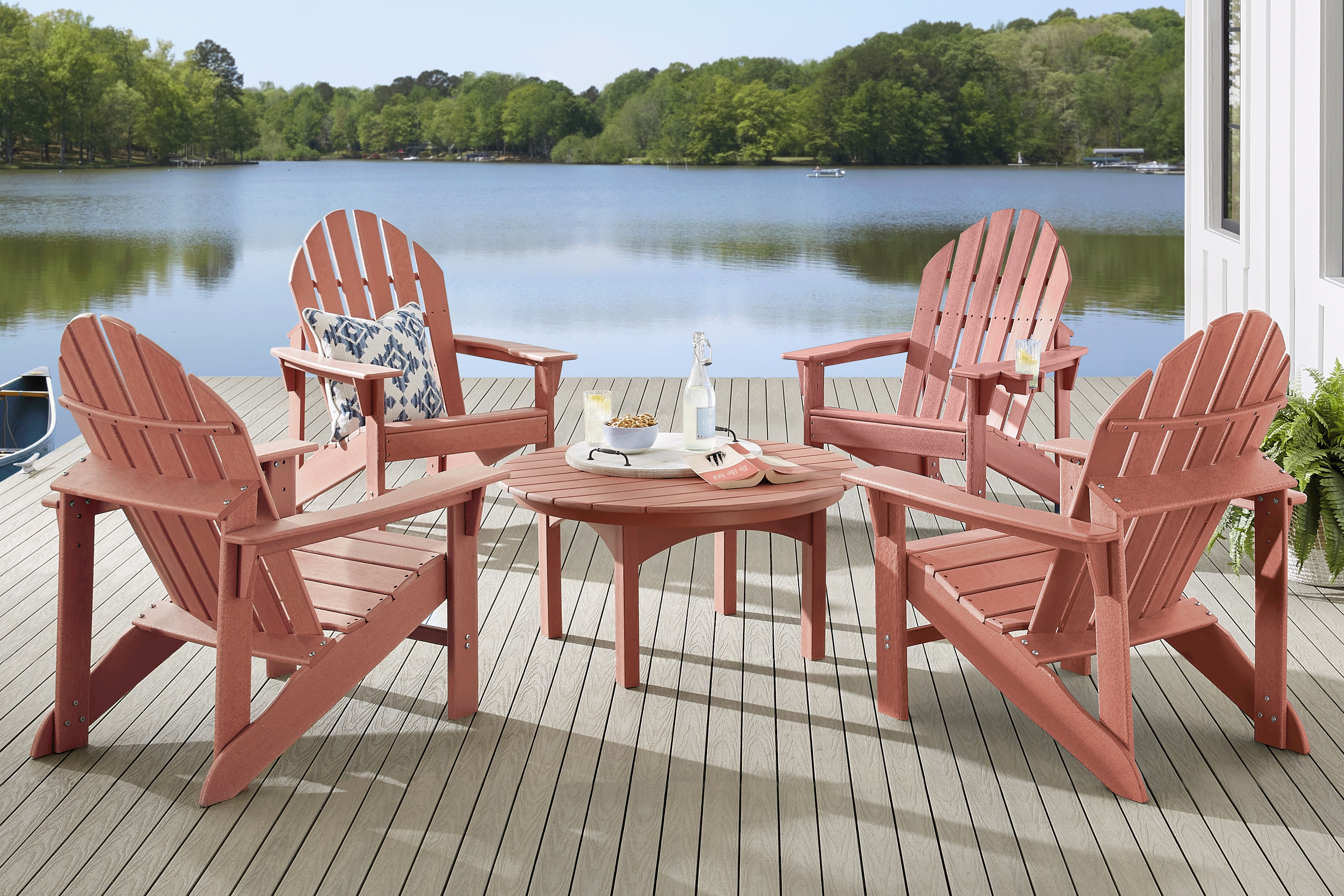 Addy Red 5 Pc Round Outdoor Chat Seating Set - Thumbnail - Image 1