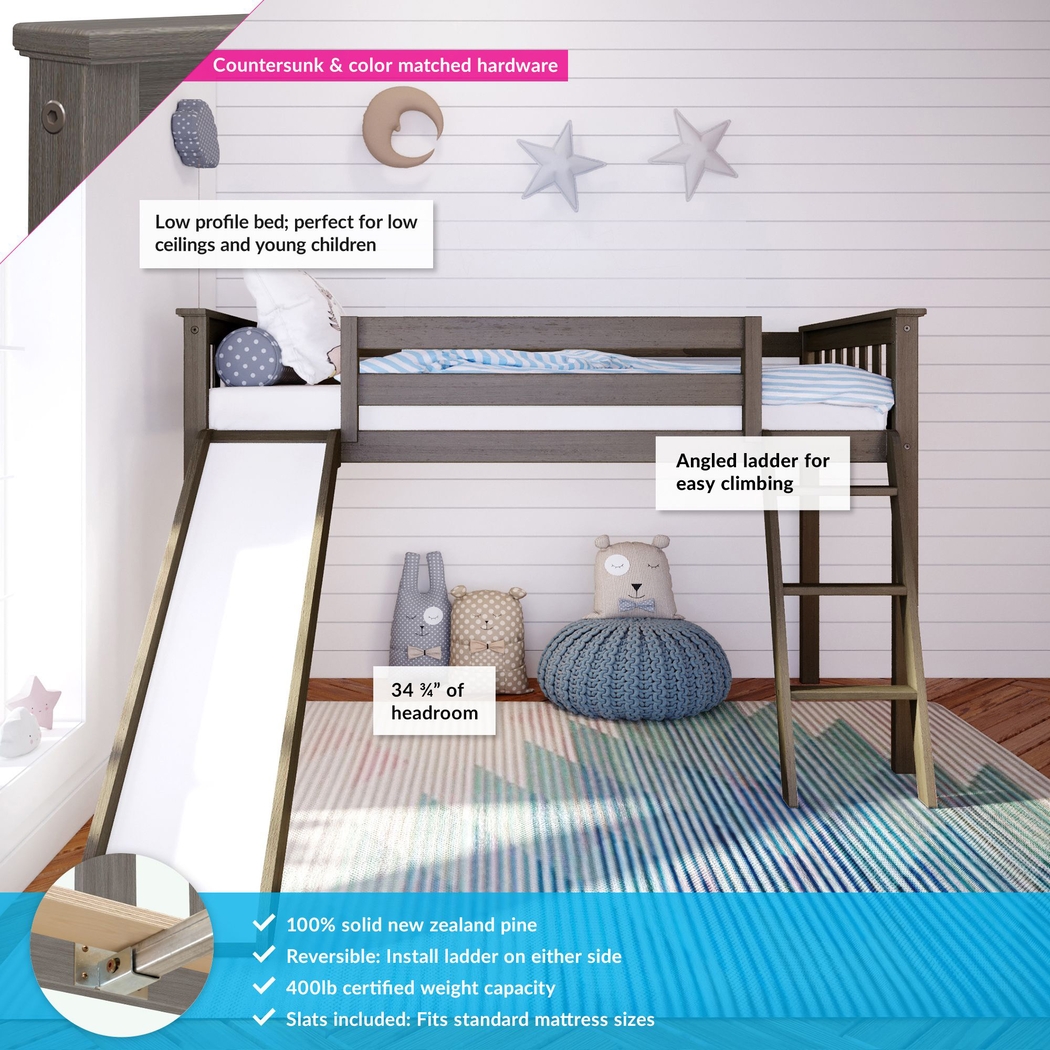 Kids Adeliza Brown Twin Low Loft Bed with Slide - Thumbnail - Image 2