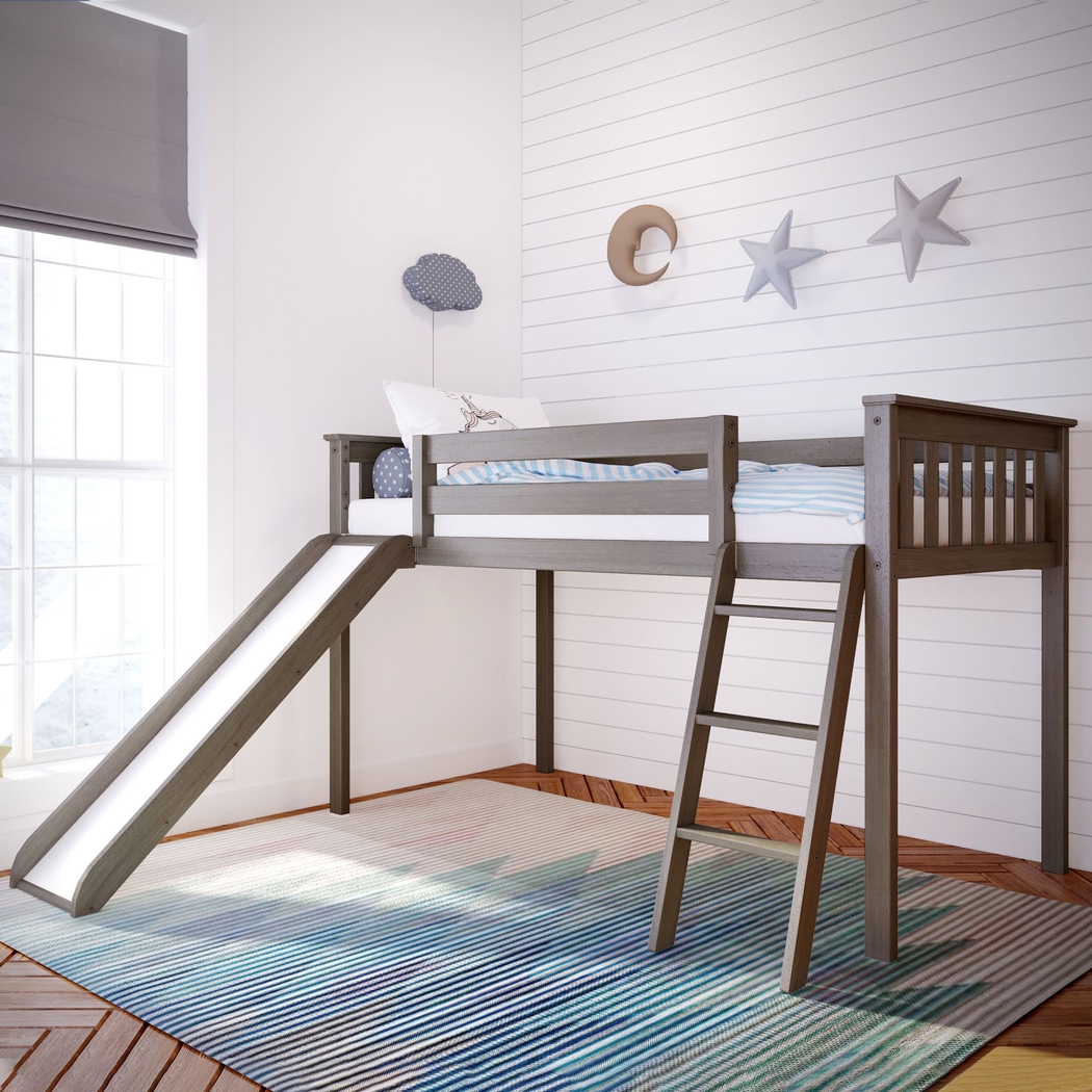 Kids Adeliza Brown Twin Low Loft Bed with Slide - Thumbnail - Image 1