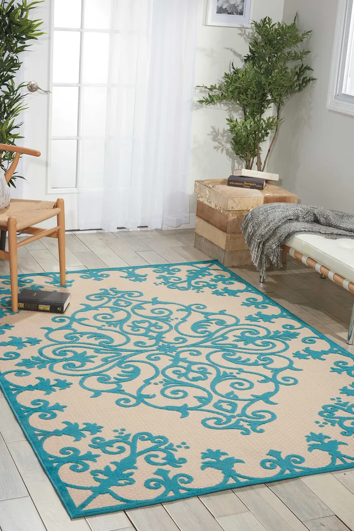 Adilen Aqua 5' x 8' Indoor/Outdoor Rug - Thumbnail - Image 5