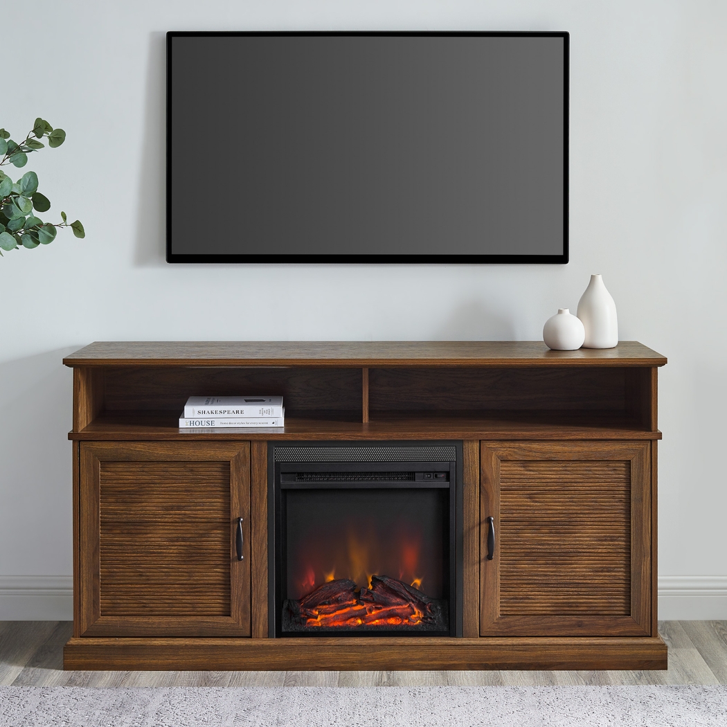 Adleigh Walnut 60 in. Console, With Electric Fireplace - Thumbnail - Image 5