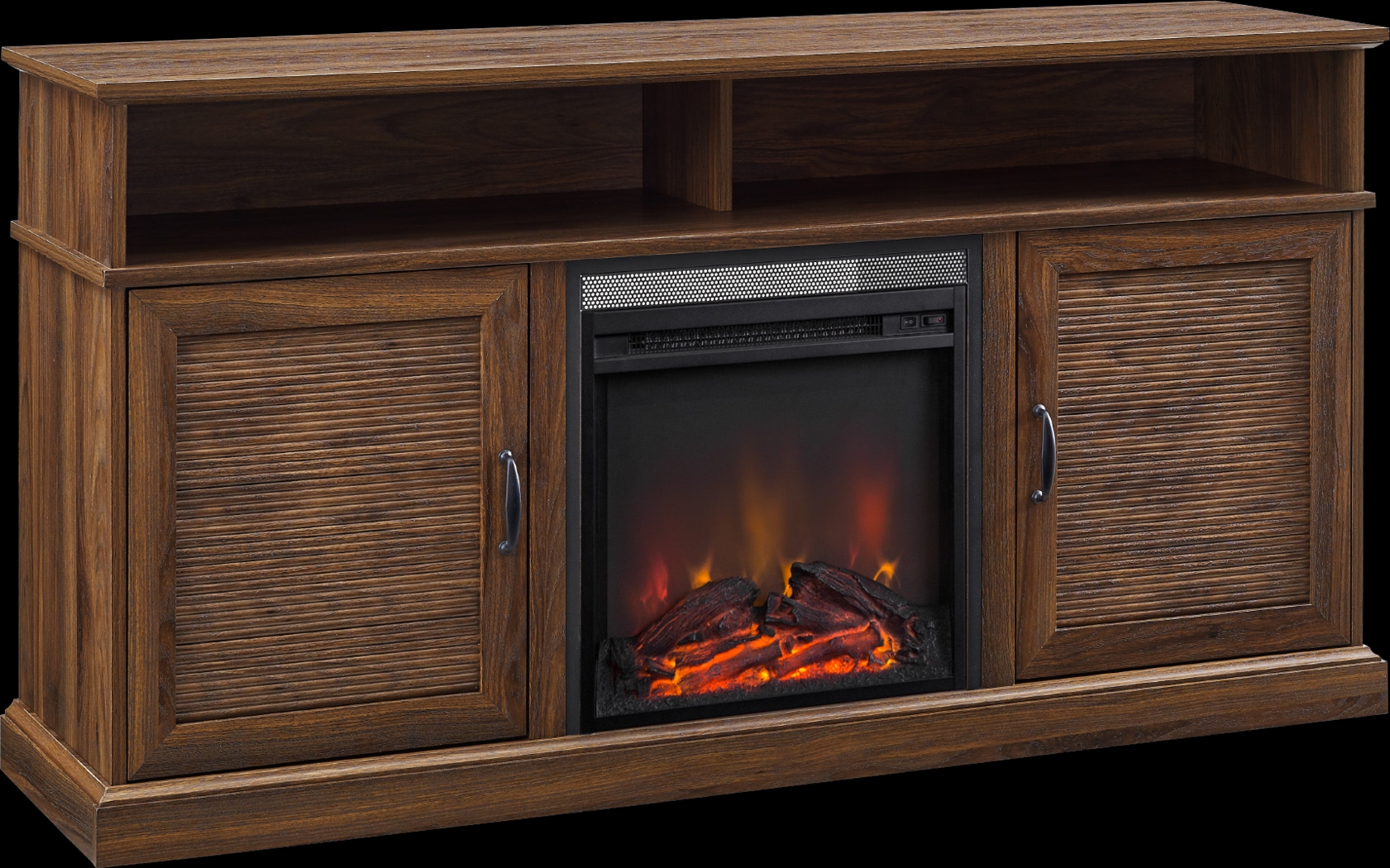 Adleigh Walnut 60 in. Console, With Electric Fireplace - Thumbnail - Image 1