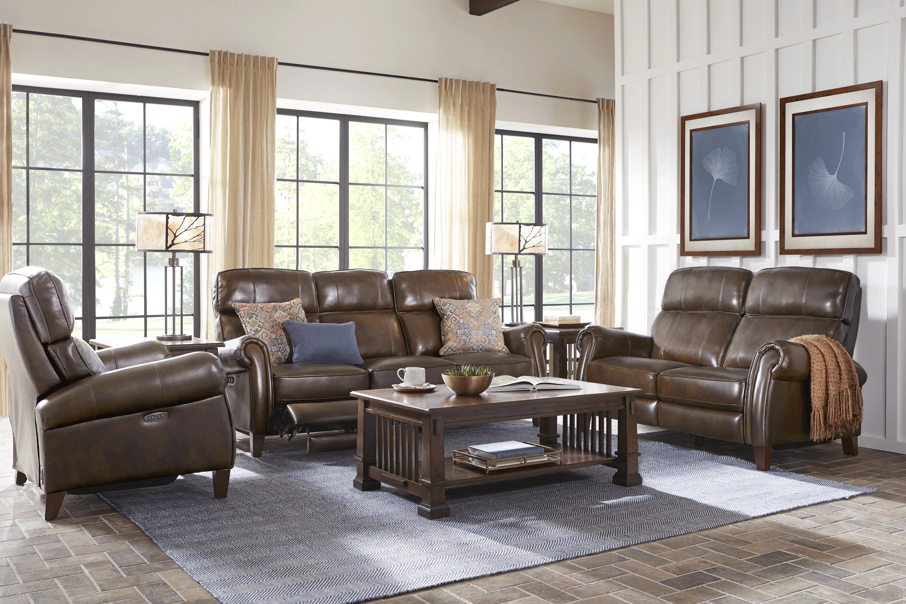 Adorelli Chocolate 5 Pc Leather Dual Power Reclining Living Room - Thumbnail - Image 1