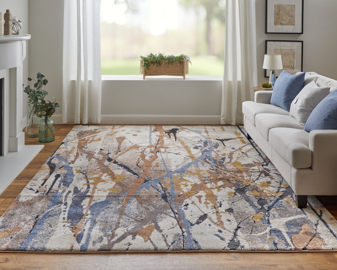 Adrirah Blue/Orange 5'3 x 8' Rug - Thumbnail - Image 2