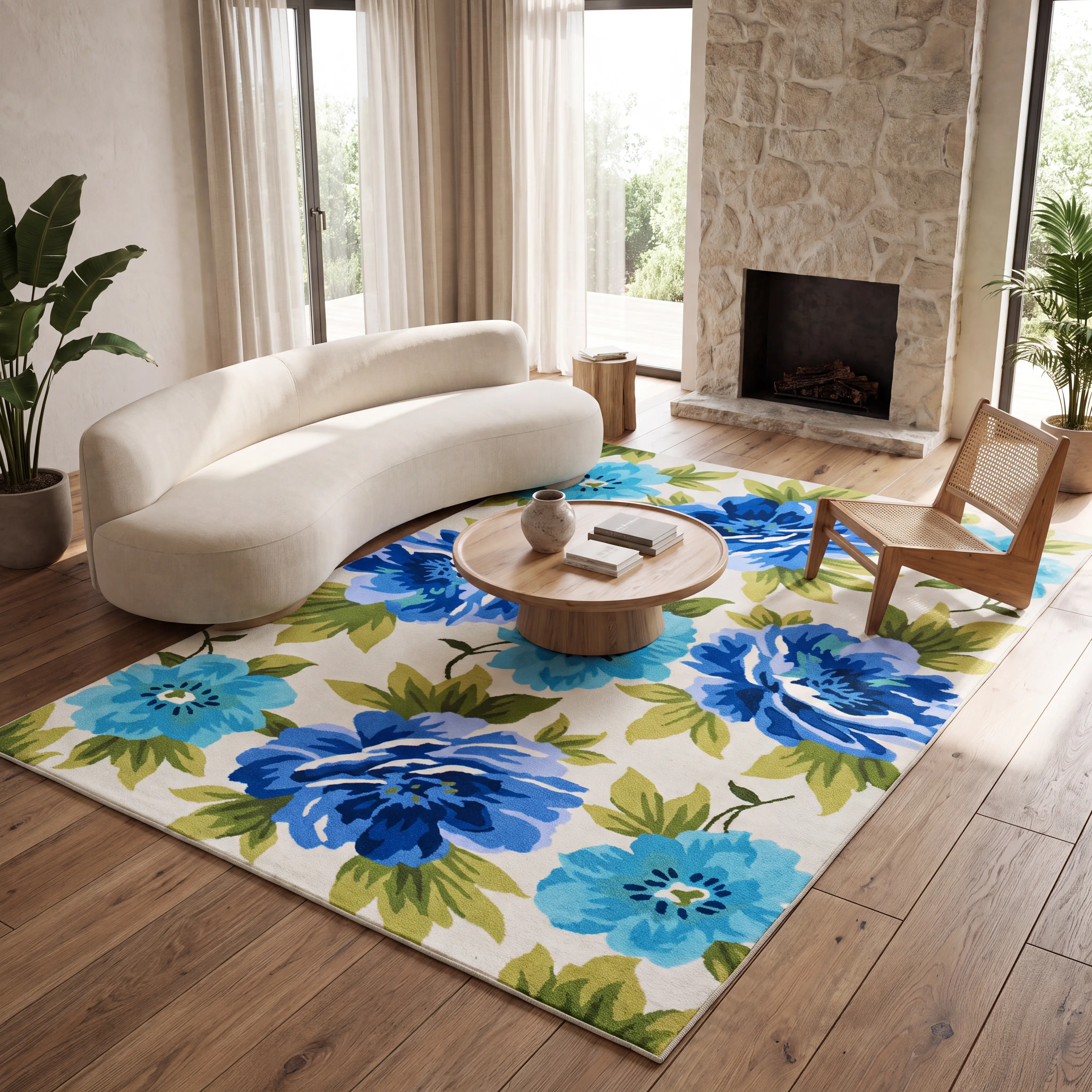 Affame Blue 5' x 8' Indoor/Outdoor Rug - Thumbnail - Image 2