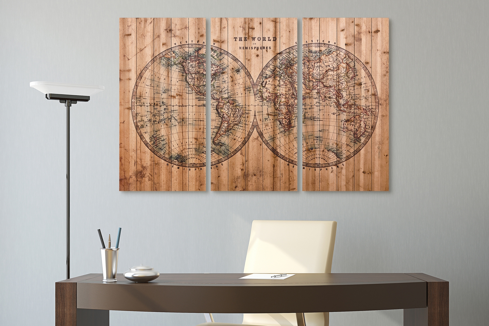 Aged World Map Set of 3 Artwork - Thumbnail - Image 4