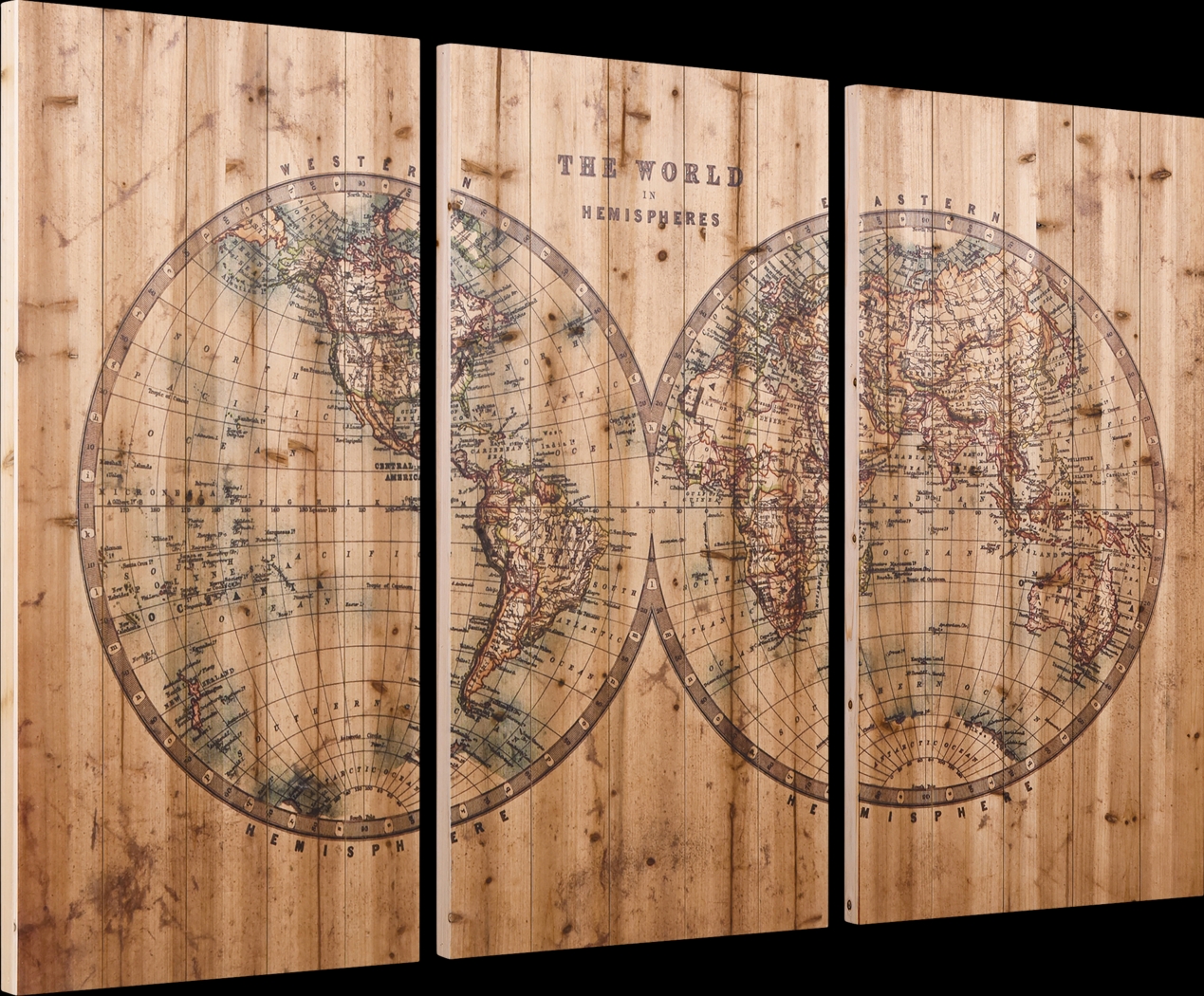Aged World Map Set of 3 Artwork - Thumbnail - Image 2