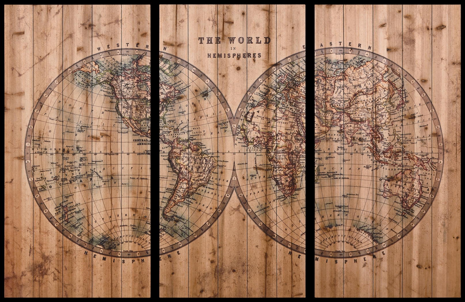 Aged World Map Set of 3 Artwork - Thumbnail - Image 1