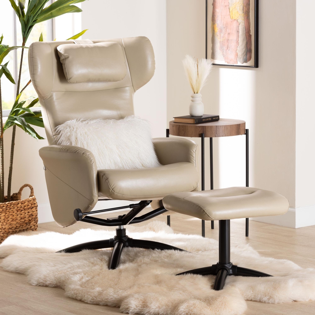 Aguilay Beige Accent Chair and Ottoman - Thumbnail - Image 2