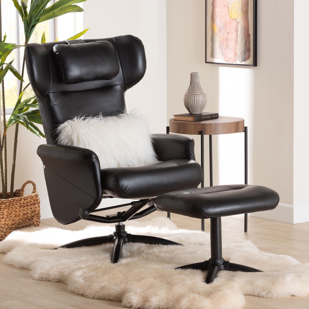Aguilay Black Accent Chair and Ottoman - Thumbnail - Image 2