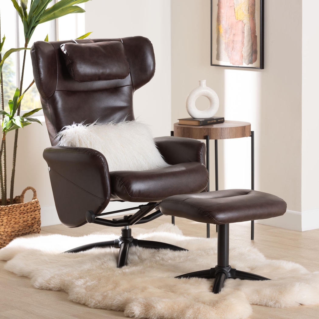 Aguilay Dark Brown Accent Chair and Ottoman - Thumbnail - Image 2