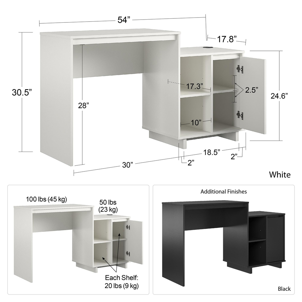 Ailbern White Desk with Cabinet - Thumbnail - Image 12