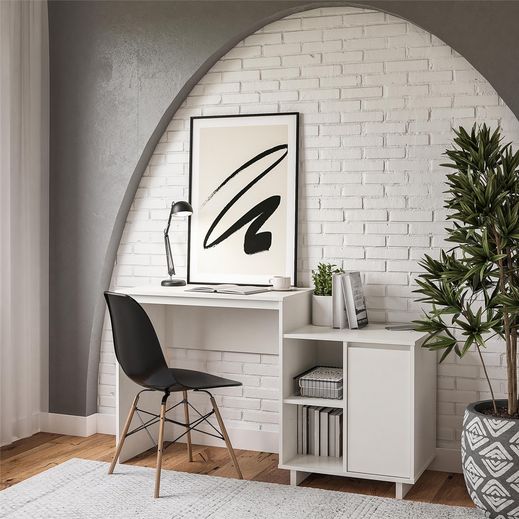 Ailbern White Desk with Cabinet - Thumbnail - Image 3