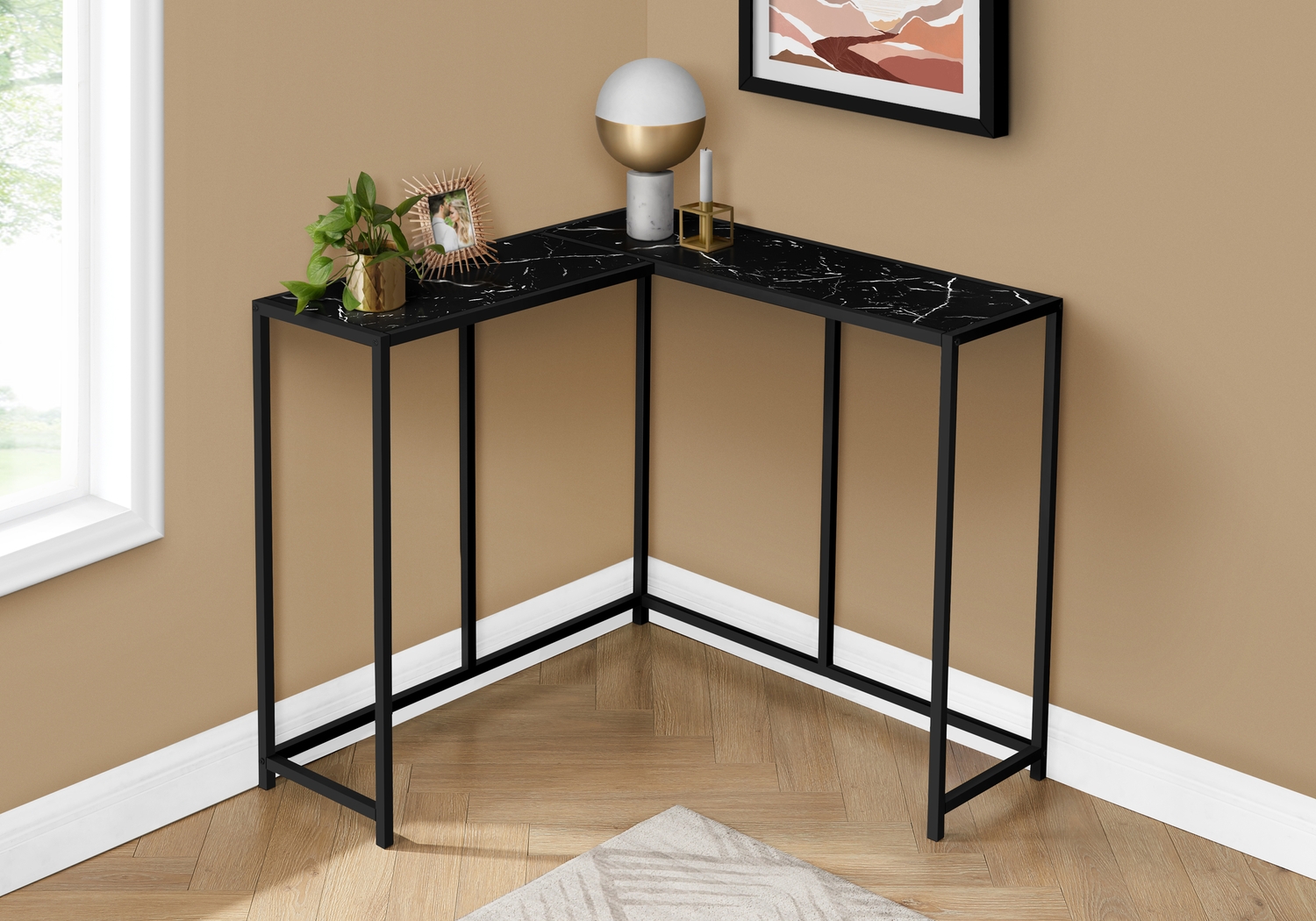 Aisquith Black Marble Sofa Table - Thumbnail - Image 3
