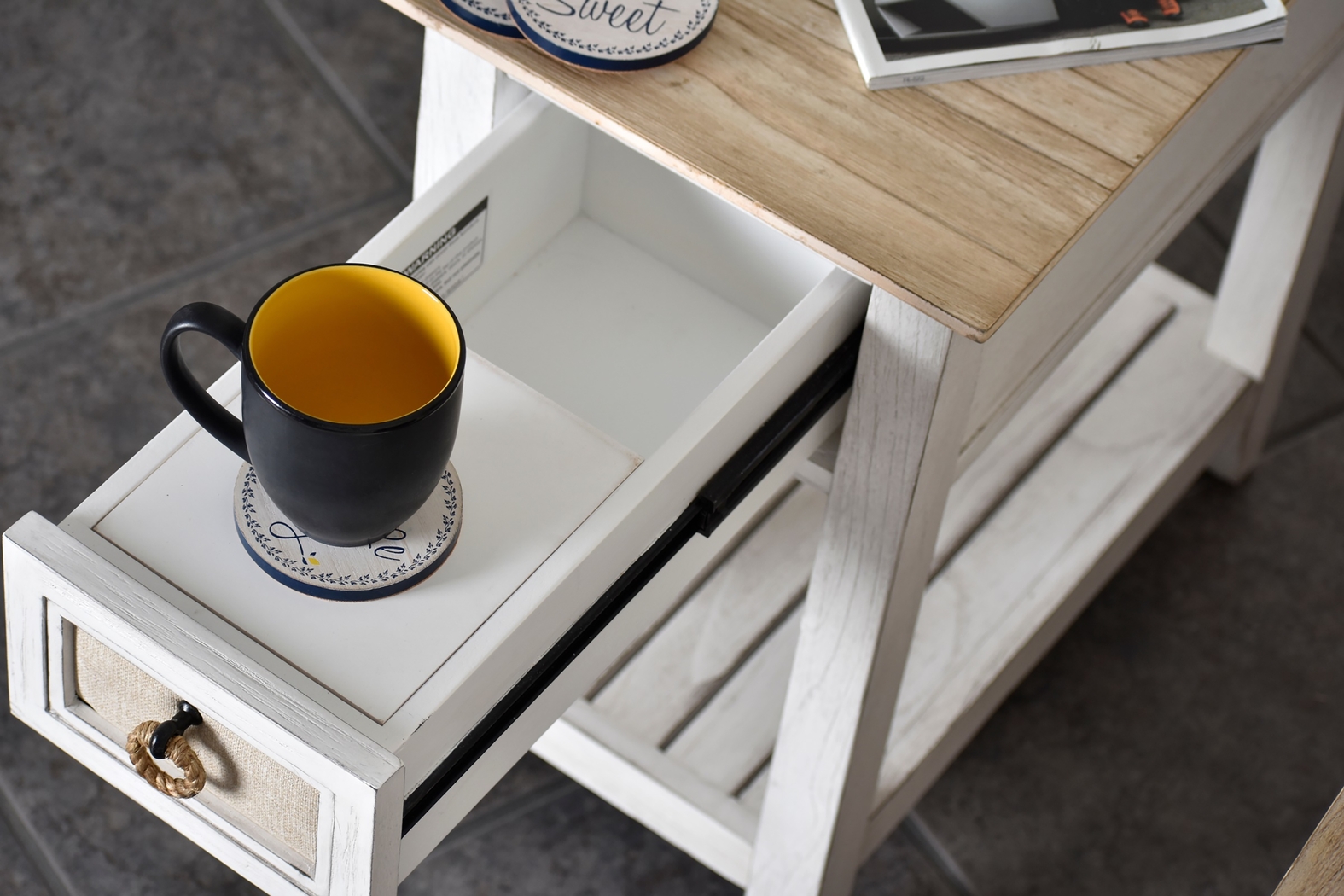 Akuhe White Chairside Table - Thumbnail - Image 5