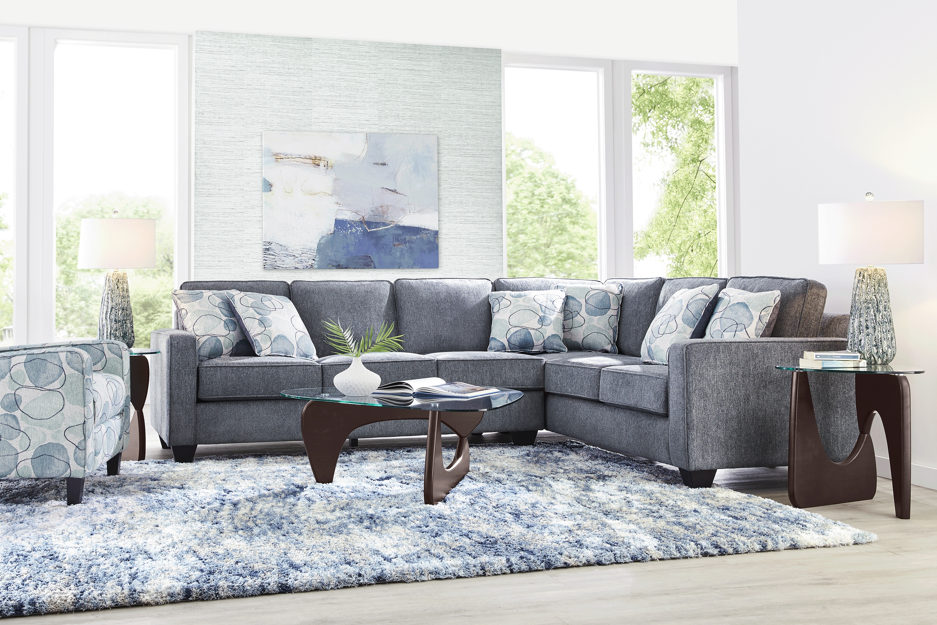 Alanis Bay Blue 6 Pc Gel Foam Sleeper Sectional Living Room - Thumbnail - Image 1