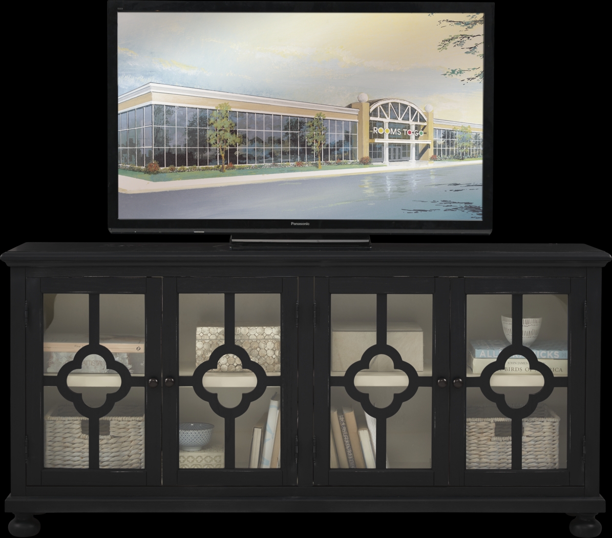 Alanna Black Four Door Accent Cabinet - Thumbnail - Image 1