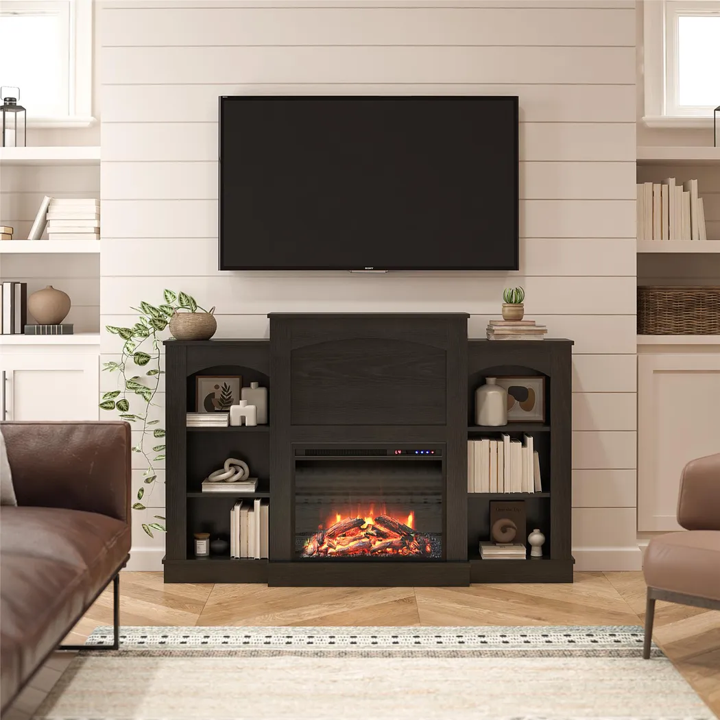 Alarice Black 61 in. Console with Electric Fireplace - Thumbnail - Image 2