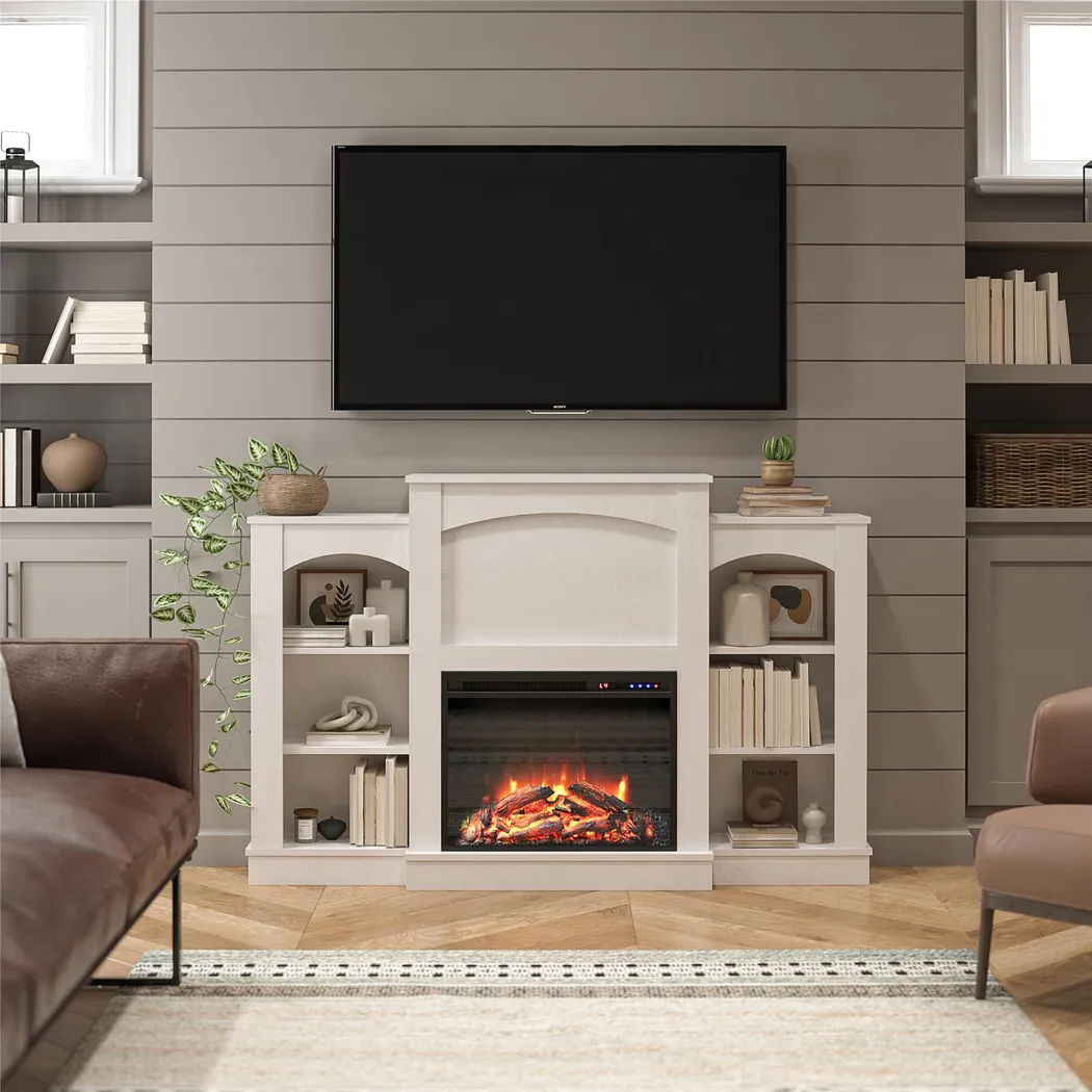 Alarice Ivory 61 in. Console with Electric Fireplace - Thumbnail - Image 2