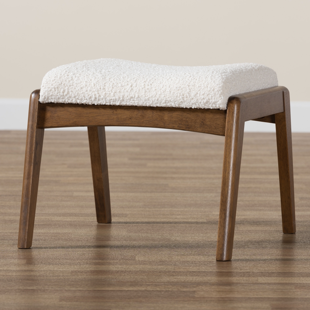 Alberan Off-White Beige,White Acrylic,Polyester Fabric Ottoman